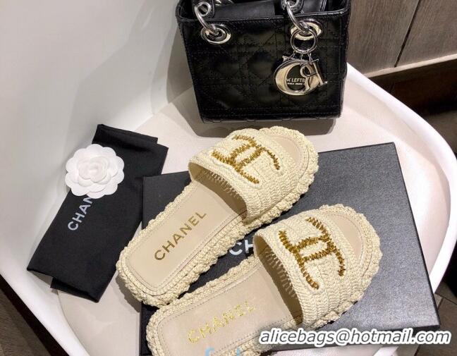 New Style Chanel Cord Slide Sandal Mules G36923 Light Beige