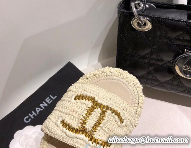 New Style Chanel Cord Slide Sandal Mules G36923 Light Beige