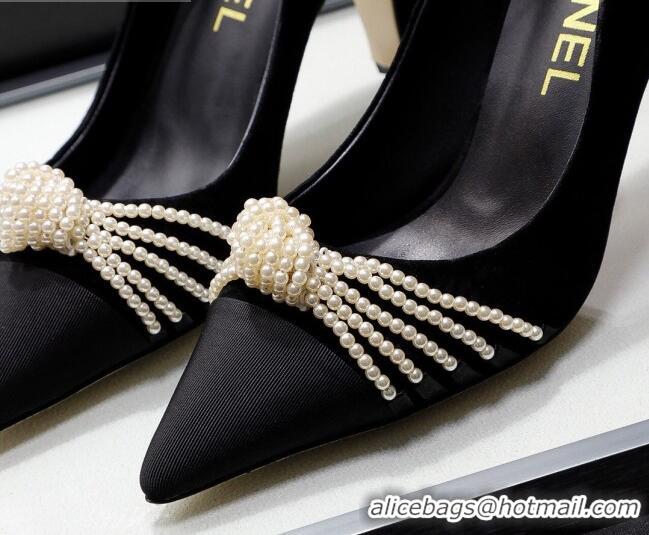 Top Grade Chanel Suede Kidskin Pumps with Pearl Knot Charm G36391 7.5cm Black 2021