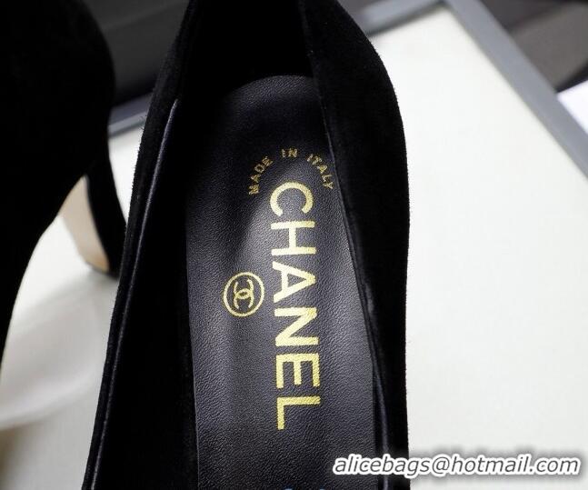 Top Grade Chanel Suede Kidskin Pumps with Pearl Knot Charm G36391 7.5cm Black 2021