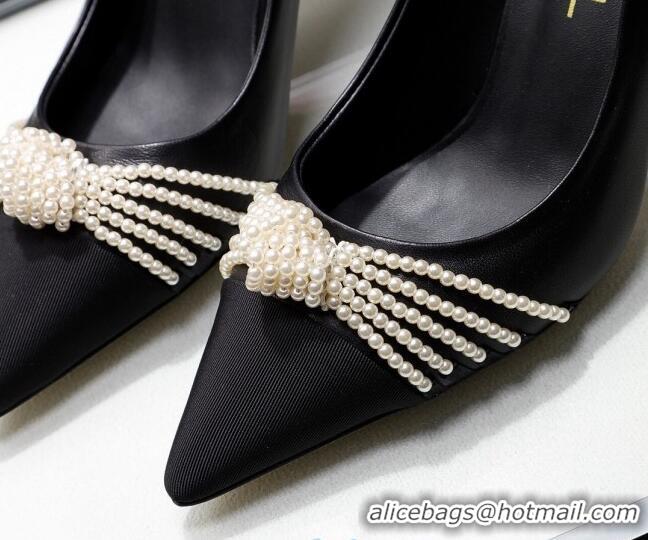 Best Quality Chanel Leather Pumps with Pearl Knot Charm G36391 7.5cm Black 2021