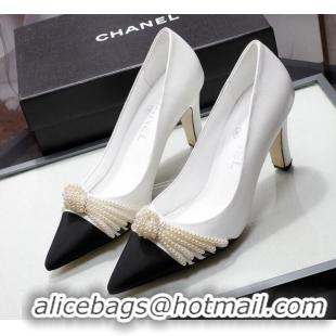 Best Price Chanel Suede Kidskin Pumps with Pearl Knot Charm G36391 7.5cm White 2021