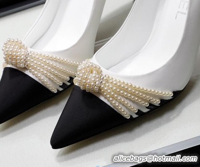 Best Price Chanel Suede Kidskin Pumps with Pearl Knot Charm G36391 7.5cm White 2021