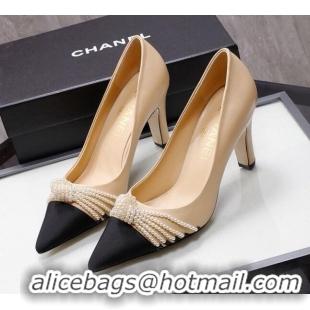 Popular Style Chanel Suede Kidskin Pumps with Pearl Knot Charm G36391 7.5cm Nude 2021