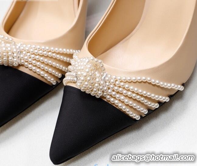 Popular Style Chanel Suede Kidskin Pumps with Pearl Knot Charm G36391 7.5cm Nude 2021