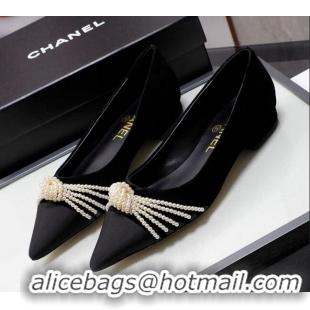 Low Price Chanel Suede Kidskin Ballerinas with Pearl Knot Charm G36391 Black