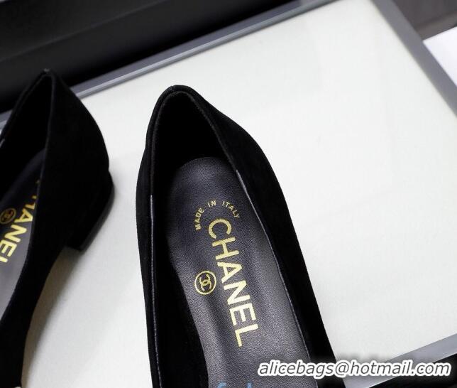 Low Price Chanel Suede Kidskin Ballerinas with Pearl Knot Charm G36391 Black