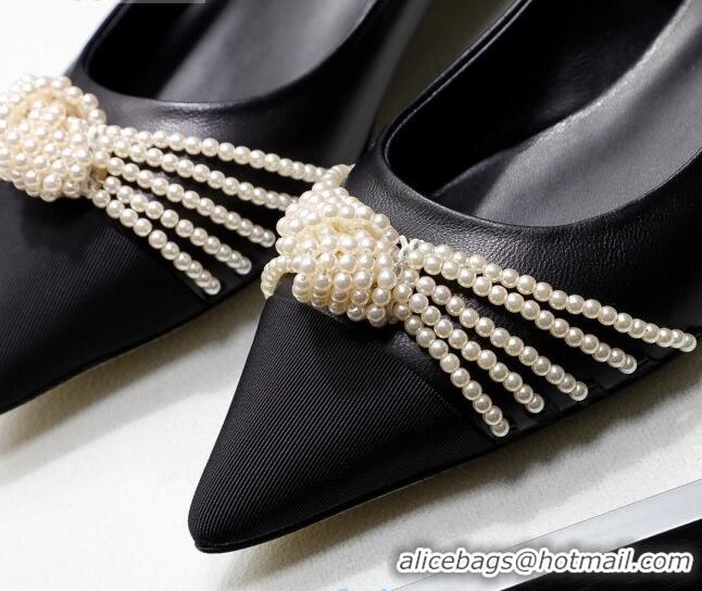 Elegant Chanel Leather Ballerinas with Pearl Knot Charm G36391 Black 2021