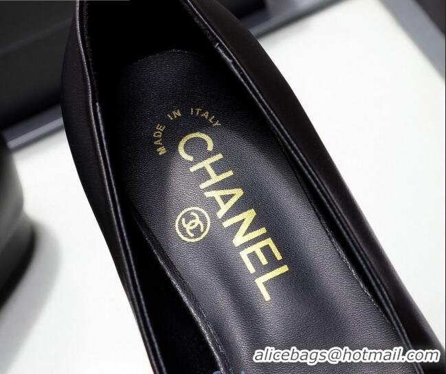 Elegant Chanel Leather Ballerinas with Pearl Knot Charm G36391 Black 2021