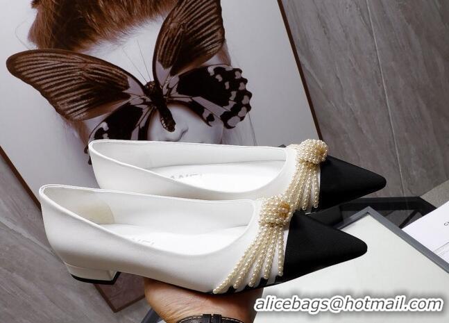 Super Quality Chanel Suede Kidskin Ballerinas with Pearl Knot Charm G36391 White 2021