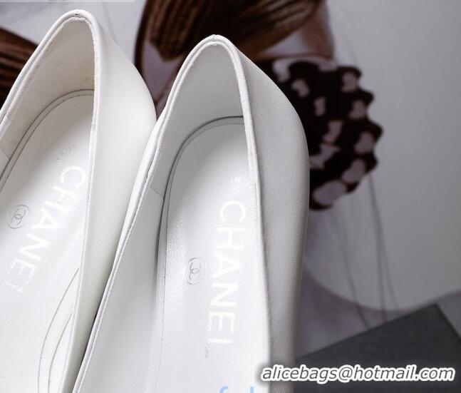 Super Quality Chanel Suede Kidskin Ballerinas with Pearl Knot Charm G36391 White 2021