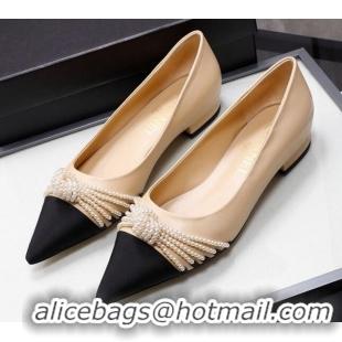 Best Product Chanel Suede Kidskin Ballerinas with Pearl Knot Charm G36391 Nude 2021