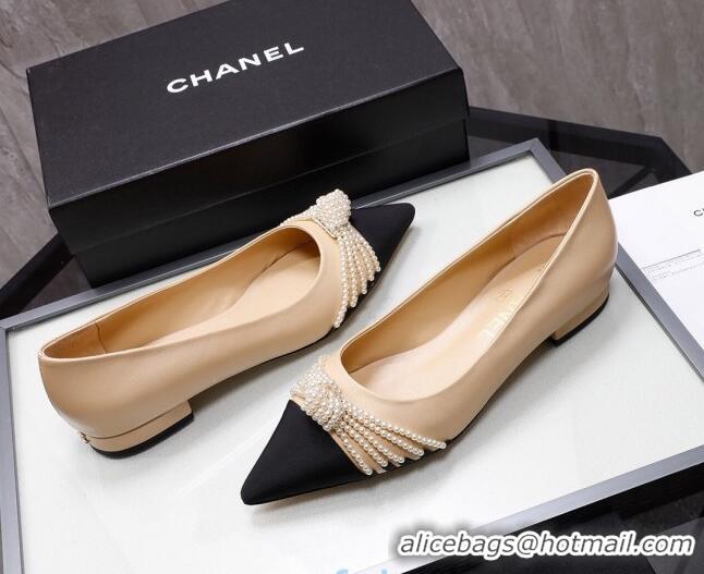 Best Product Chanel Suede Kidskin Ballerinas with Pearl Knot Charm G36391 Nude 2021