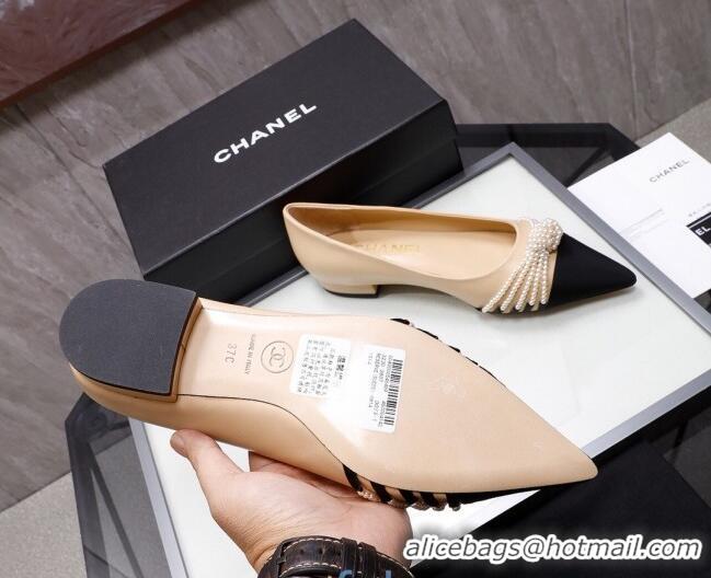 Best Product Chanel Suede Kidskin Ballerinas with Pearl Knot Charm G36391 Nude 2021