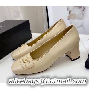 Funny Chanel Lambskin CC Pumps 5cm 010794 Beige 2021