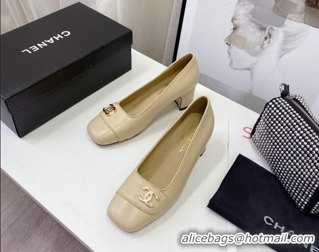 Funny Chanel Lambskin CC Pumps 5cm 010794 Beige 2021