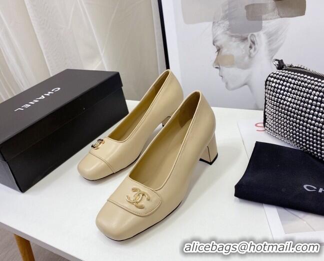 Funny Chanel Lambskin CC Pumps 5cm 010794 Beige 2021