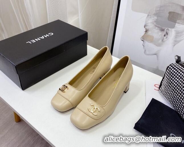 Funny Chanel Lambskin CC Pumps 5cm 010794 Beige 2021