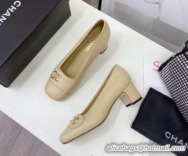 Funny Chanel Lambskin CC Pumps 5cm 010794 Beige 2021