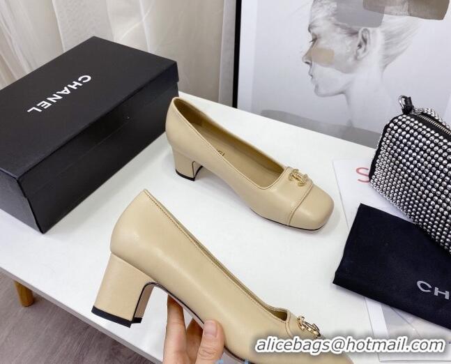 Funny Chanel Lambskin CC Pumps 5cm 010794 Beige 2021