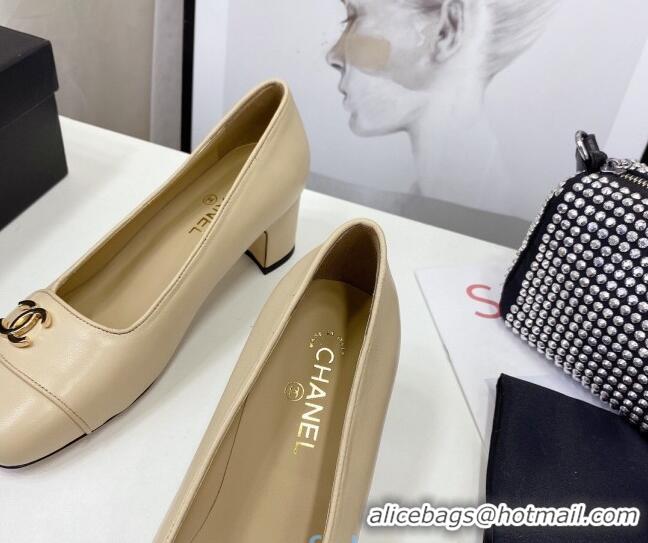 Funny Chanel Lambskin CC Pumps 5cm 010794 Beige 2021