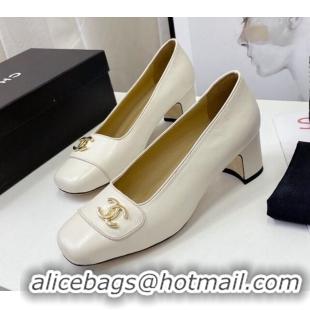 Best Luxury Chanel Lambskin CC Pumps 5cm 010794 White 2021