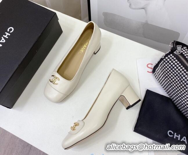 Best Luxury Chanel Lambskin CC Pumps 5cm 010794 White 2021