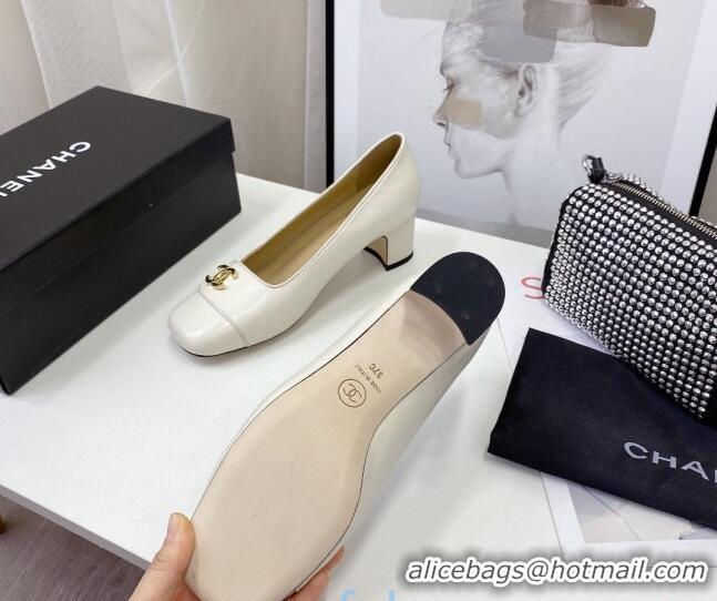 Best Luxury Chanel Lambskin CC Pumps 5cm 010794 White 2021