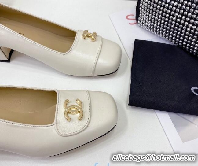 Best Luxury Chanel Lambskin CC Pumps 5cm 010794 White 2021