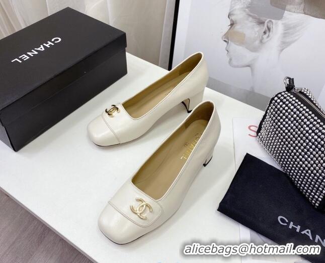 Best Luxury Chanel Lambskin CC Pumps 5cm 010794 White 2021