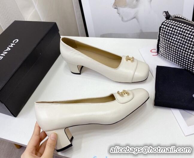 Best Luxury Chanel Lambskin CC Pumps 5cm 010794 White 2021