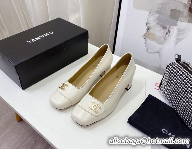 Best Luxury Chanel Lambskin CC Pumps 5cm 010794 White 2021