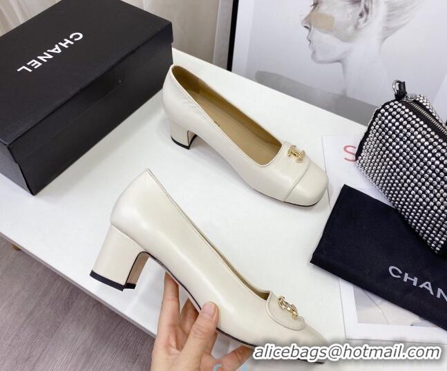 Best Luxury Chanel Lambskin CC Pumps 5cm 010794 White 2021