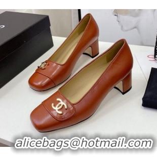 Top Quality Chanel Lambskin CC Pumps 5cm 010794 Brown 2021