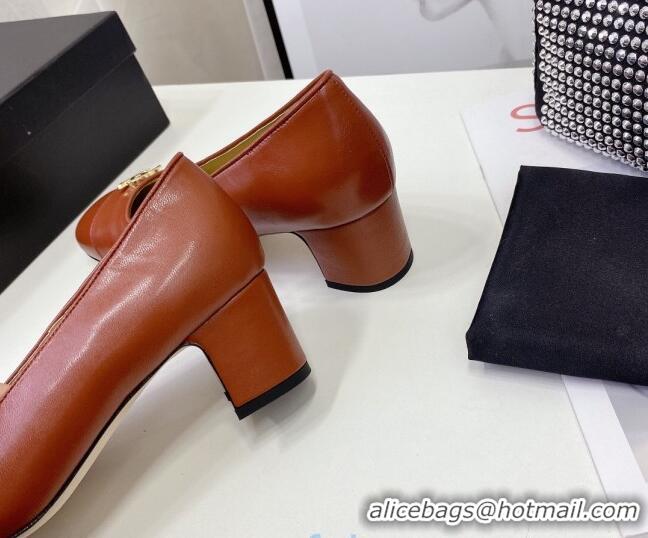 Top Quality Chanel Lambskin CC Pumps 5cm 010794 Brown 2021