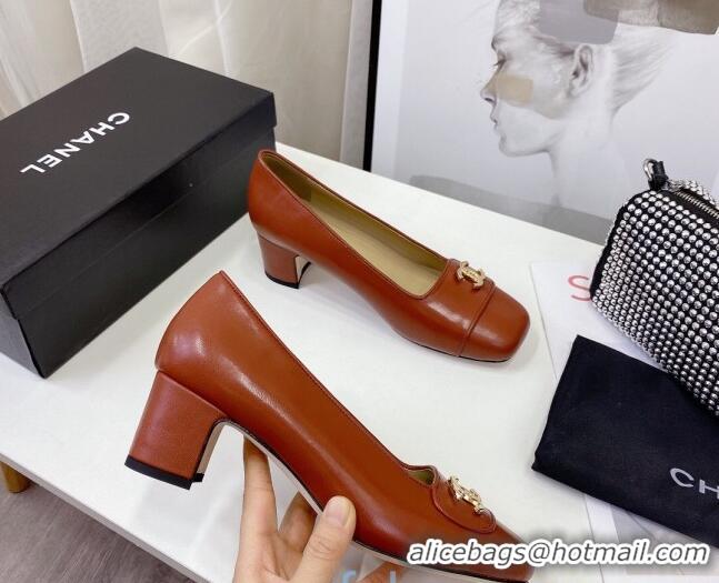 Top Quality Chanel Lambskin CC Pumps 5cm 010794 Brown 2021