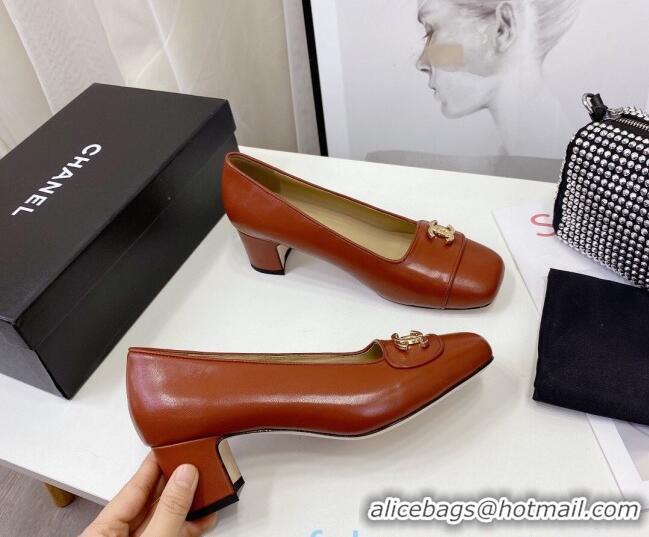 Top Quality Chanel Lambskin CC Pumps 5cm 010794 Brown 2021