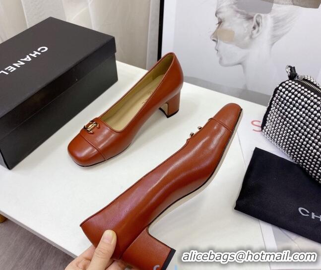 Top Quality Chanel Lambskin CC Pumps 5cm 010794 Brown 2021