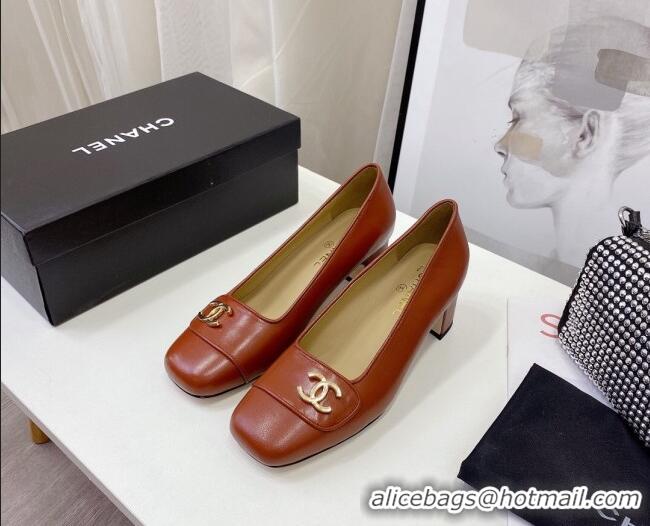 Top Quality Chanel Lambskin CC Pumps 5cm 010794 Brown 2021