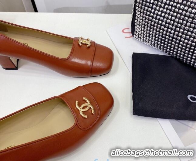 Top Quality Chanel Lambskin CC Pumps 5cm 010794 Brown 2021