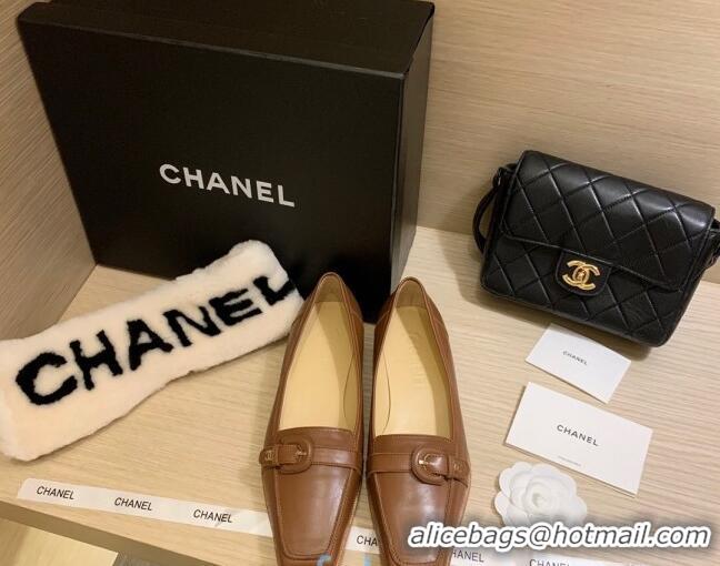 Good Quality Chanel Vintage Calfskin Ballerinas with Buckle 010809 Brown 2021