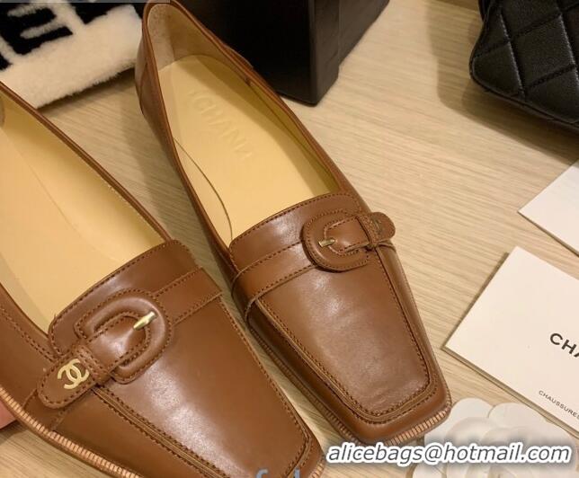 Good Quality Chanel Vintage Calfskin Ballerinas with Buckle 010809 Brown 2021