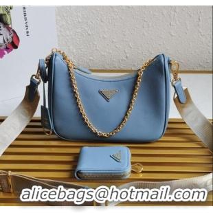 InexpensivePrada Re-Edition 2005 Saffiano Leather Hobo Bag 1BH204 Light Blue 2020