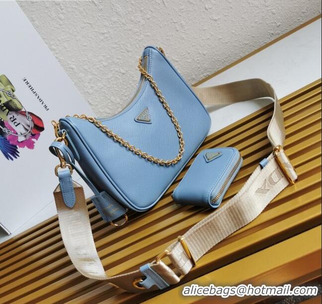 InexpensivePrada Re-Edition 2005 Saffiano Leather Hobo Bag 1BH204 Light Blue 2020