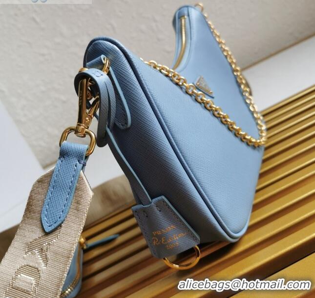 InexpensivePrada Re-Edition 2005 Saffiano Leather Hobo Bag 1BH204 Light Blue 2020