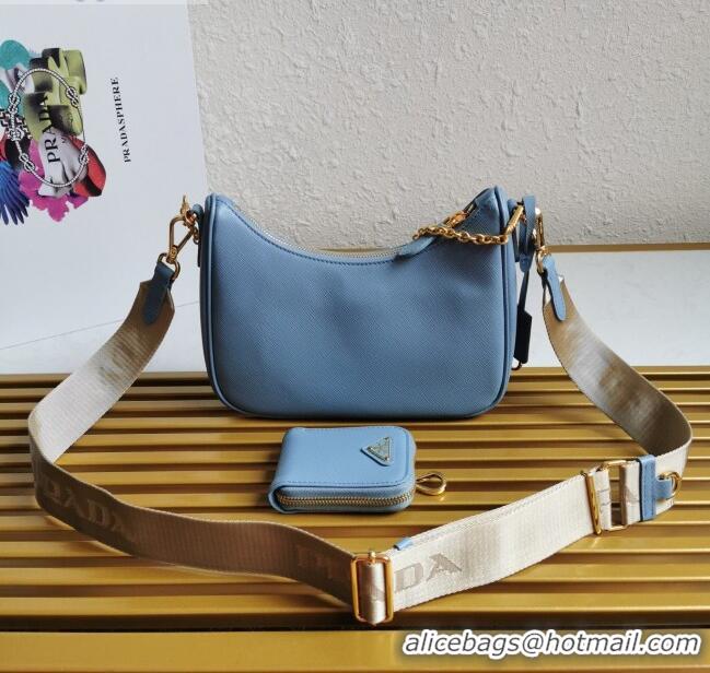 InexpensivePrada Re-Edition 2005 Saffiano Leather Hobo Bag 1BH204 Light Blue 2020