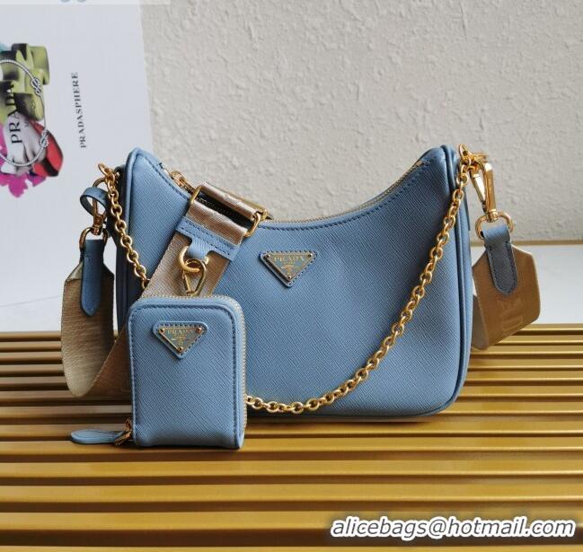 InexpensivePrada Re-Edition 2005 Saffiano Leather Hobo Bag 1BH204 Light Blue 2020