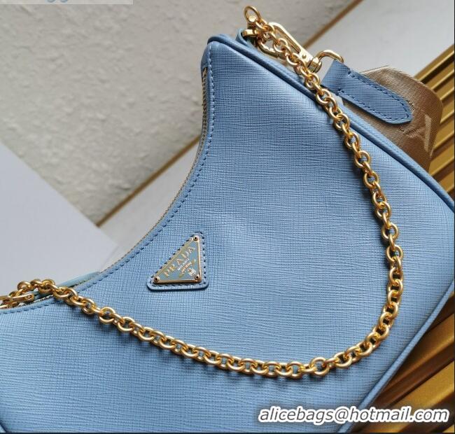 InexpensivePrada Re-Edition 2005 Saffiano Leather Hobo Bag 1BH204 Light Blue 2020