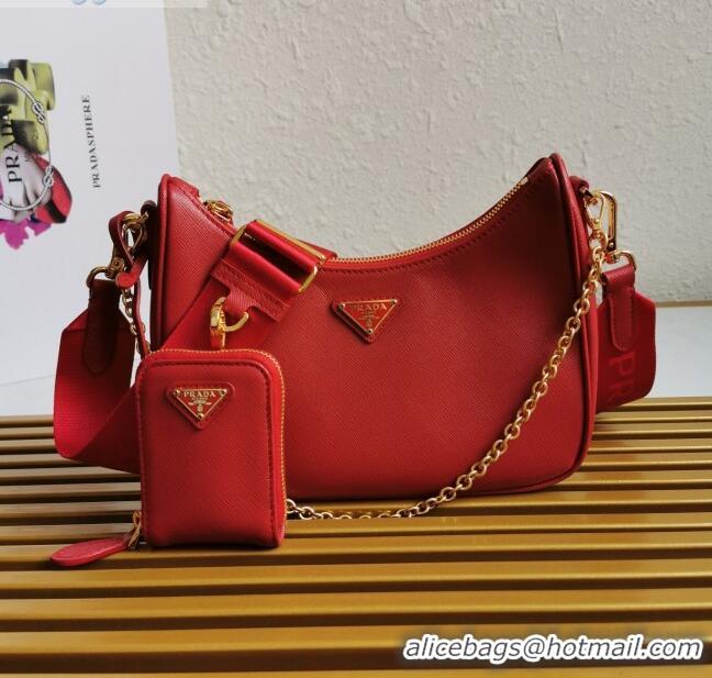 Good Product Prada Re-Edition 2005 Saffiano Leather Hobo Bag 1BH204 Red 2020