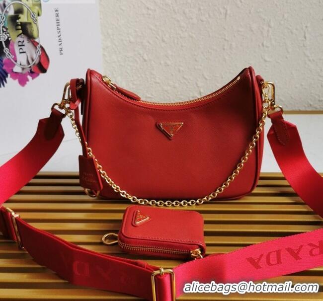 Good Product Prada Re-Edition 2005 Saffiano Leather Hobo Bag 1BH204 Red 2020